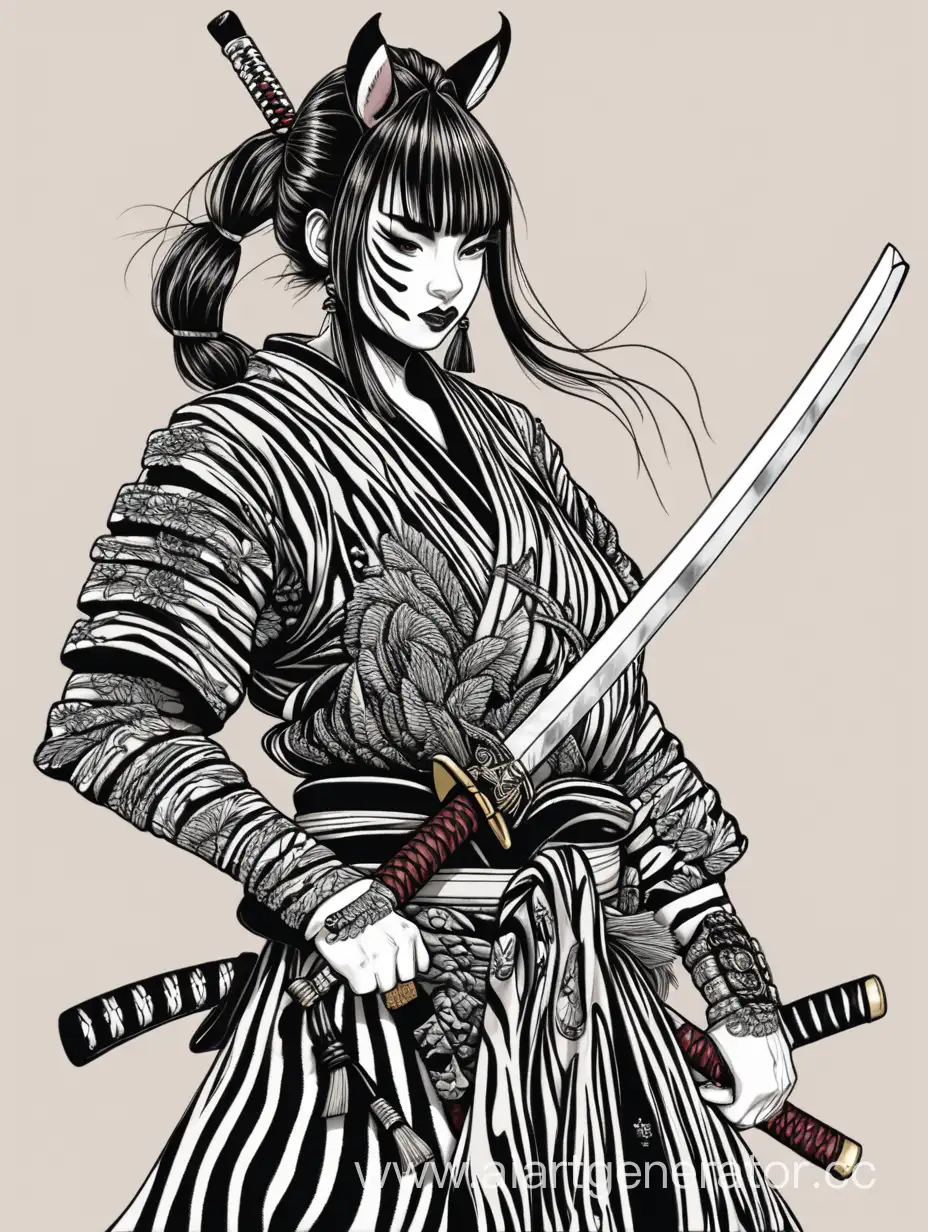женщина зебра самурай с катаной
