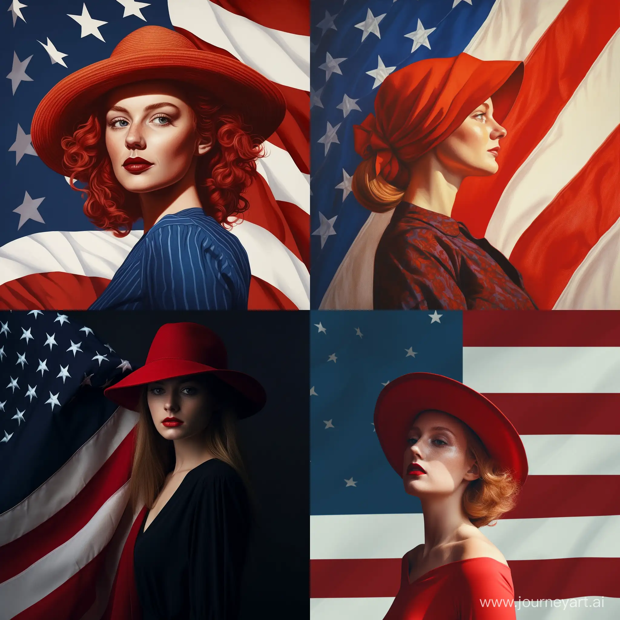 woman with red hat symbolizing chavism carrying a USA flag
