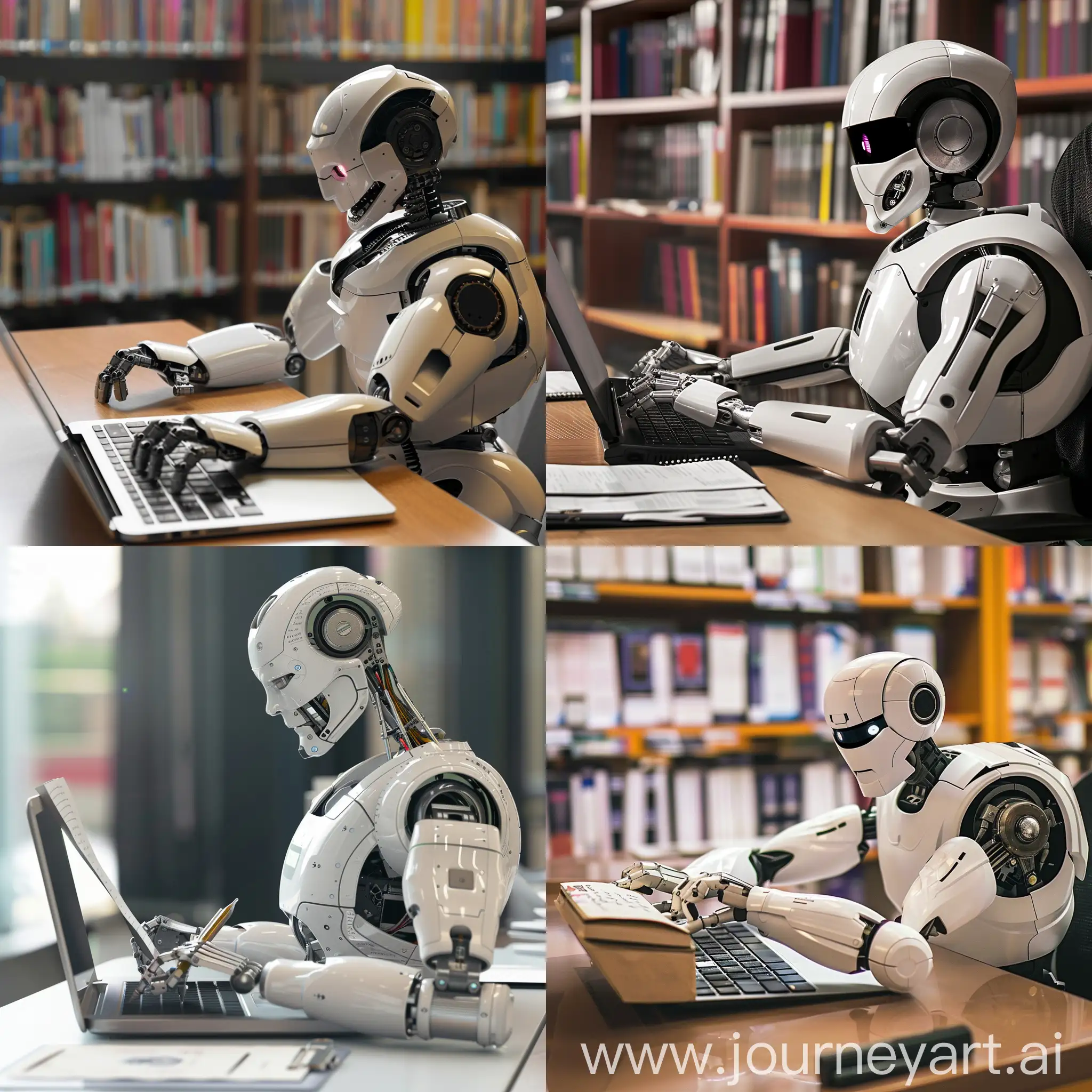 A robot typing a university assignment