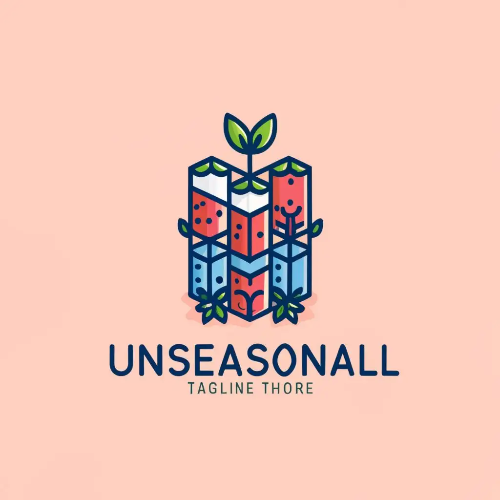 a logo design,with the text "UNSEASONAL", main symbol:strawberries and blueberries plants stacked in a building,complex,no background