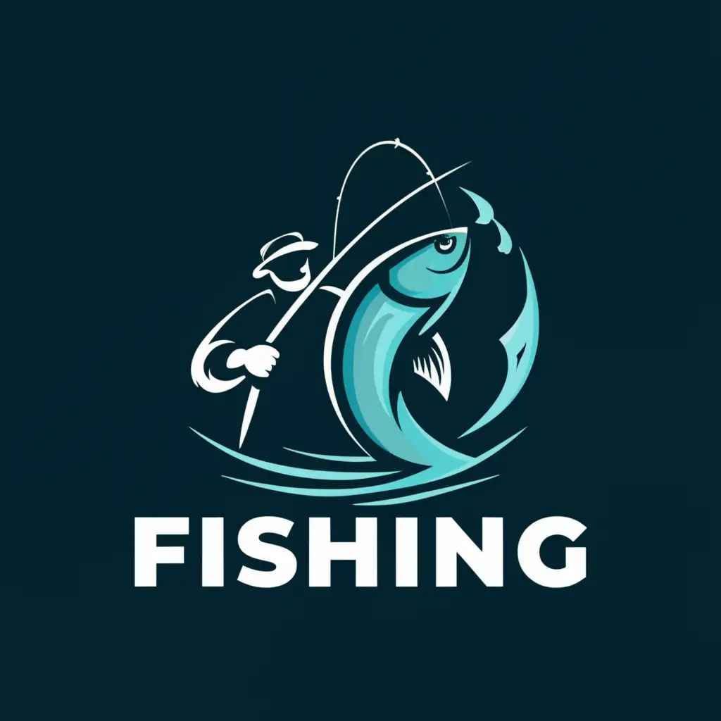 a logo design,with the text "fishing", main symbol:fisherman and fish,Moderate,clear background