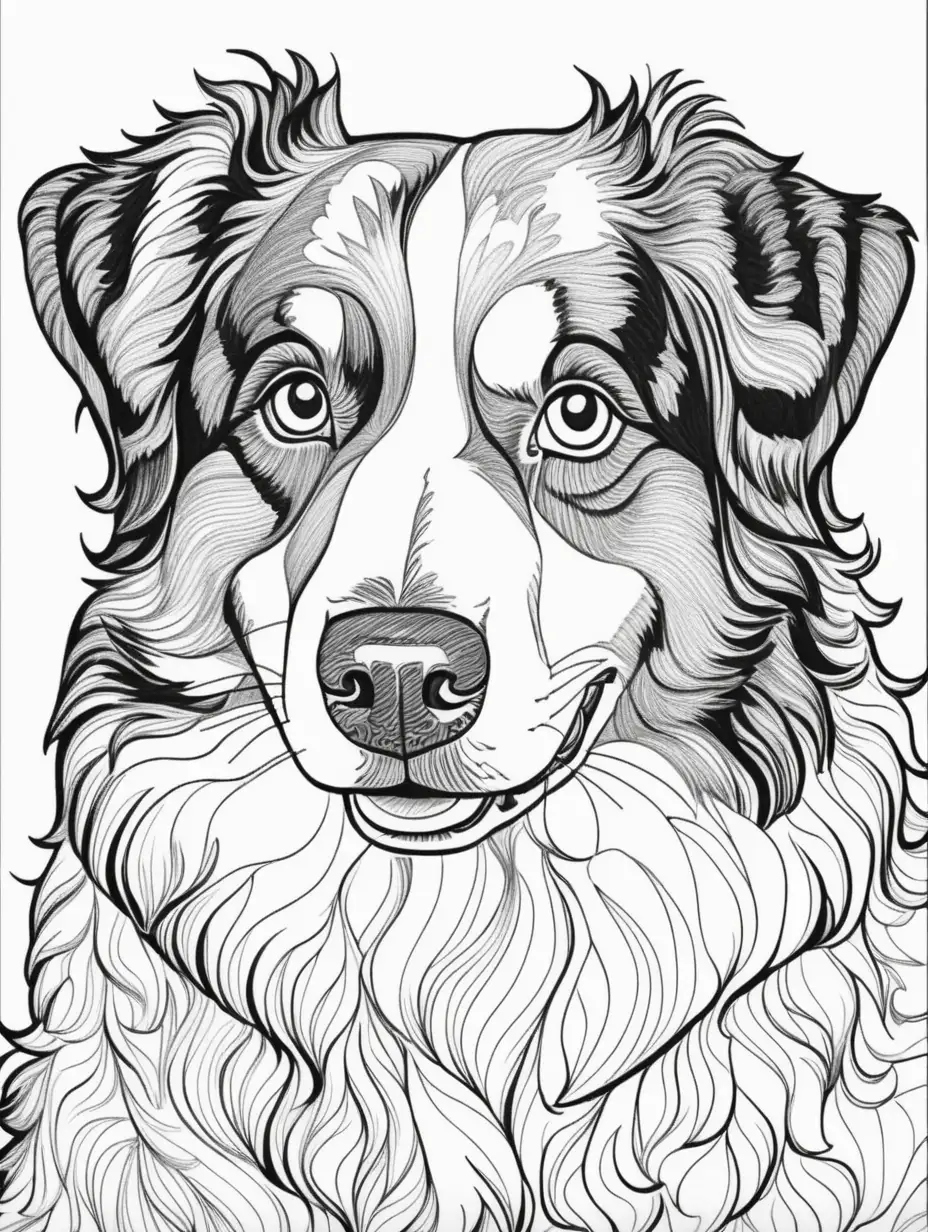 Adult Coloring book page of an Australian shepherd