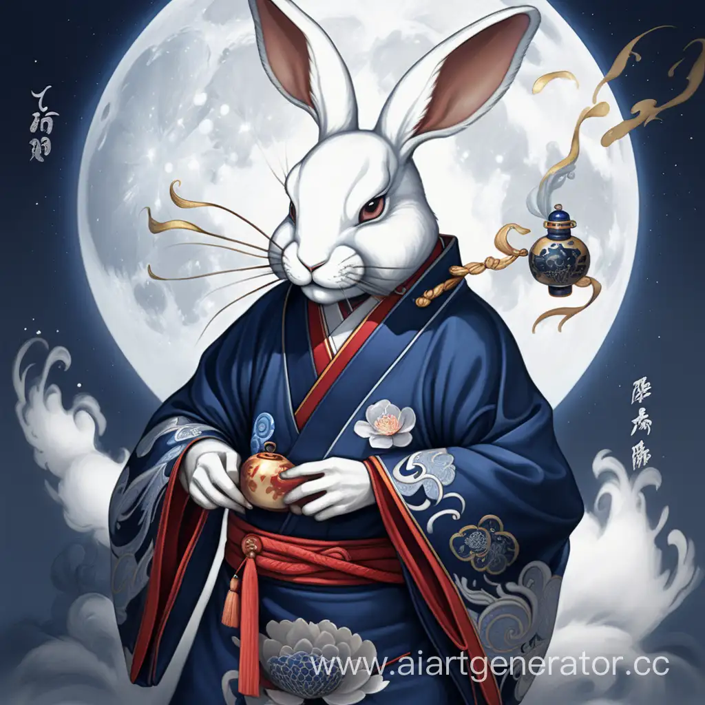 White-Lunar-Rabbit-Alchemist-in-Blue-Chinese-Kimono