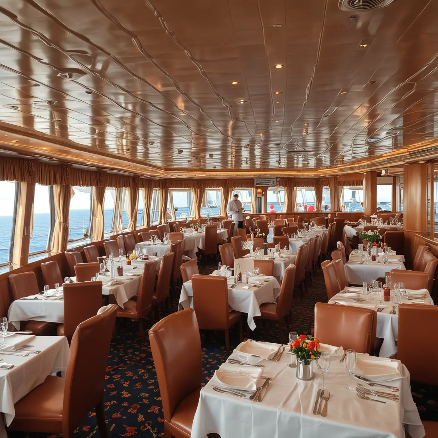 Luxurious Dining Experience in the Grand Dining Hall of a Cruise Ship