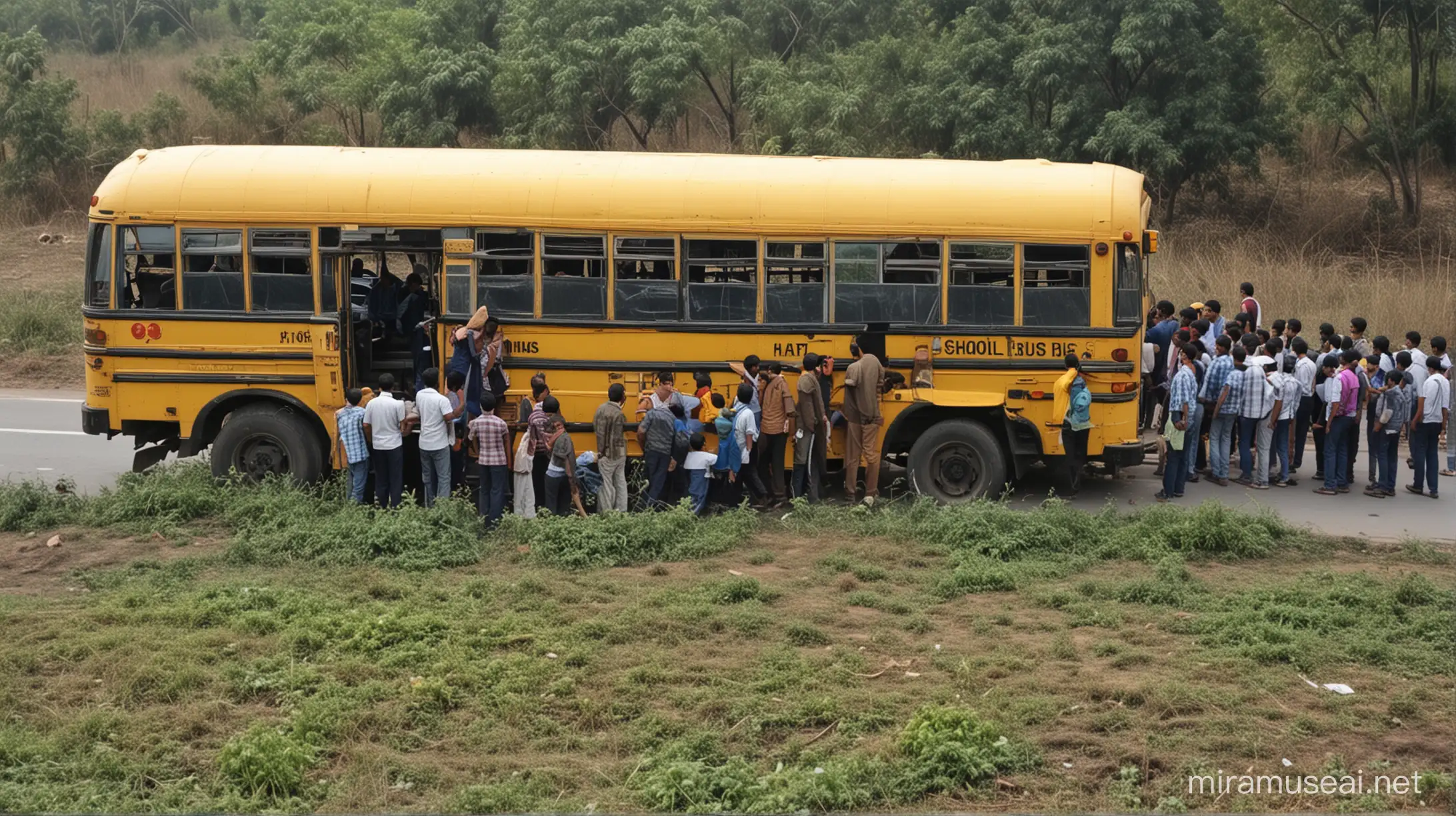 Road accident with school bus in india