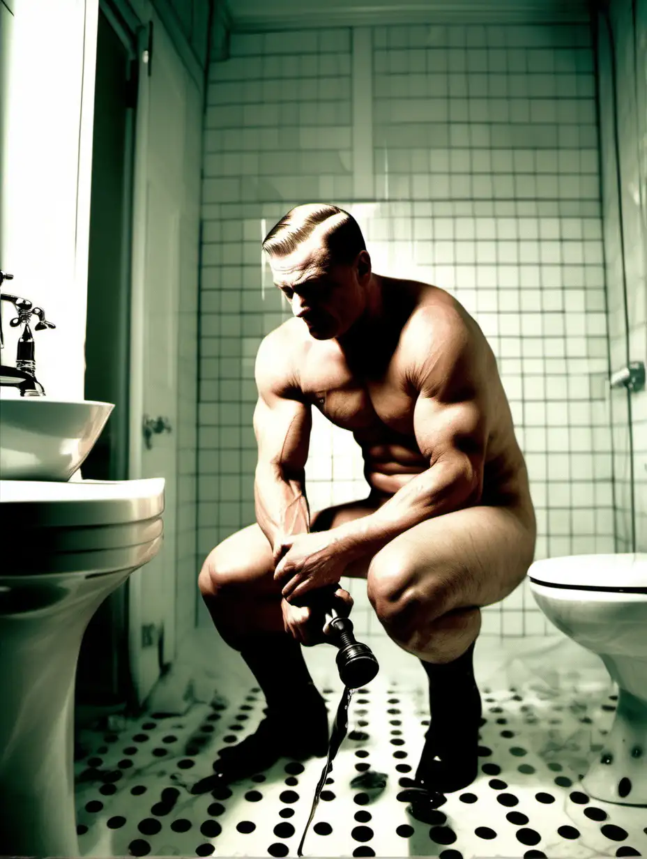 Muscular Nazi Collaborator Cleans Luxurious Hotel Bathroom