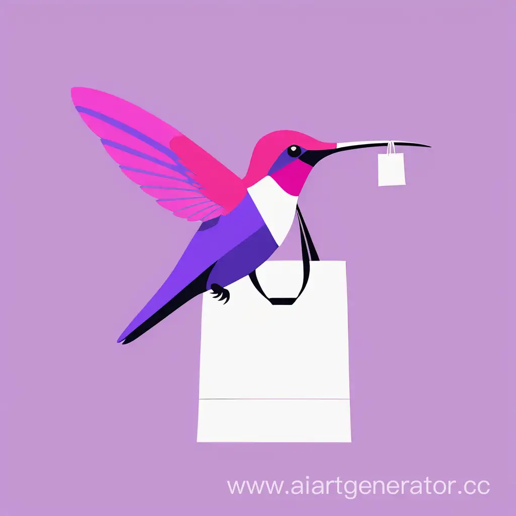 Minimalist-Hummingbird-Art-Vibrant-Purple-and-Pink-with-Shopping-Bag