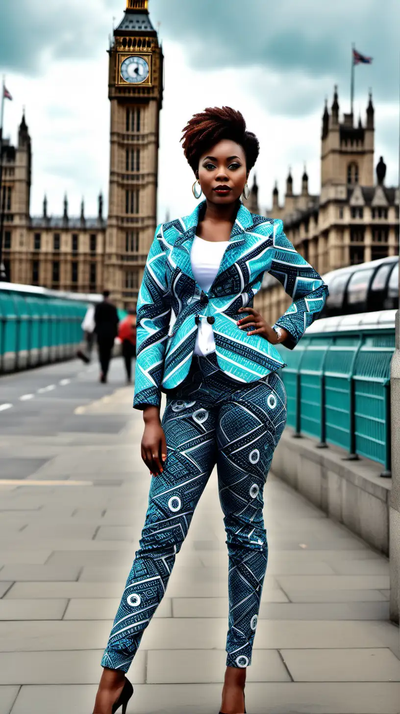 Stylish Black Woman Posing in AfricanInspired Fashion near Big Ben London