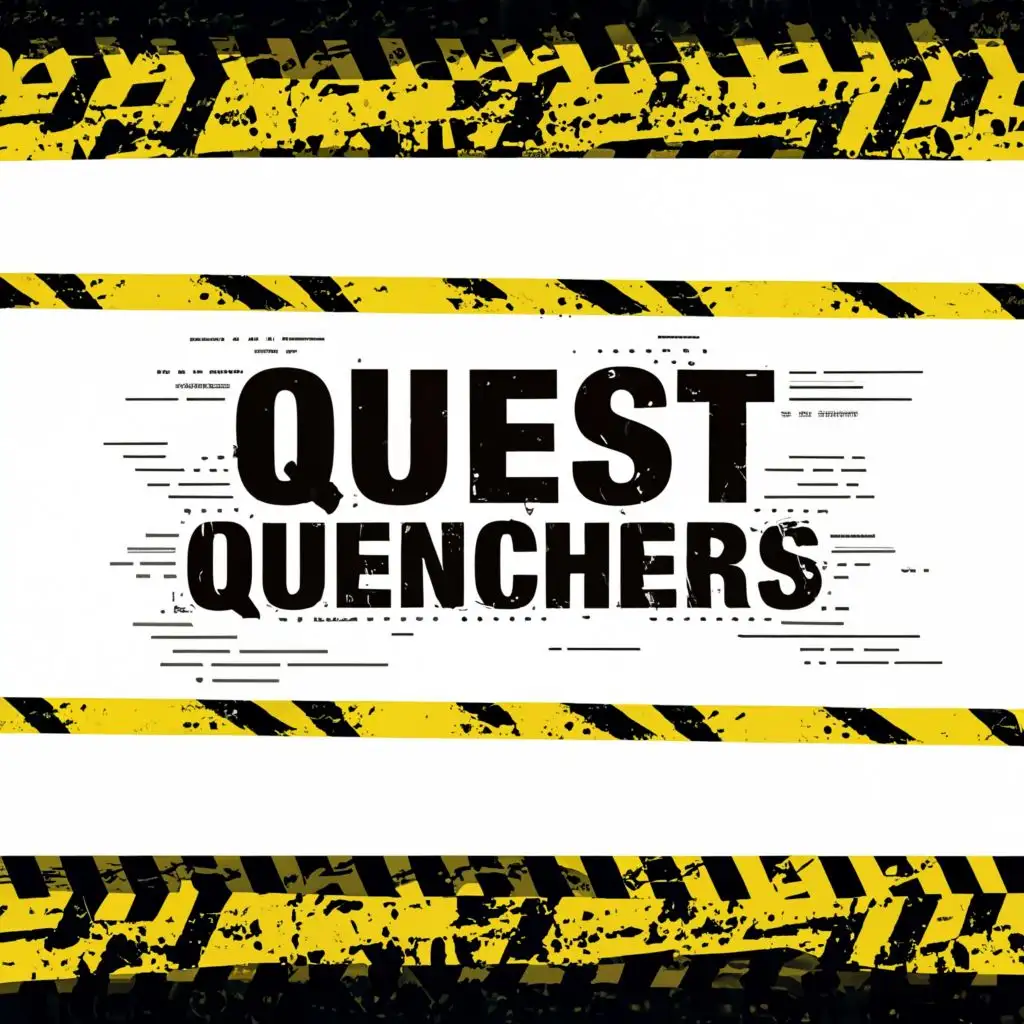 a logo design,with the text "Quest Quenchers", main symbol:"Quest Quenchers" written in black on yellow strips surrounded by caution tapes,Moderate,be used in Technology industry,clear background