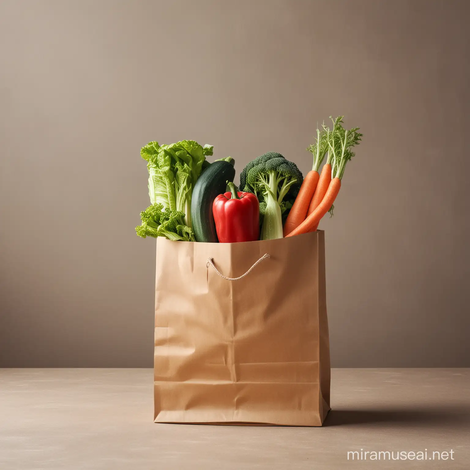 adv for supermarket with a paper bag full of vegetables
