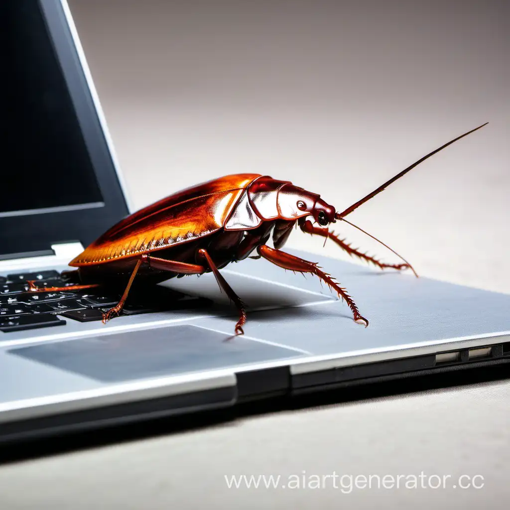 Таракан, работающий за ноутбуком