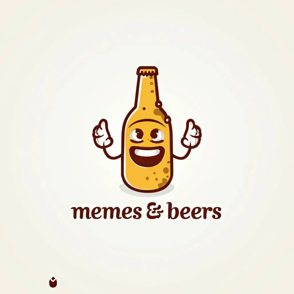a logo design,with the text "Memes and Beers", main symbol:Beer with a laughing man ,Minimalistic,clear background
