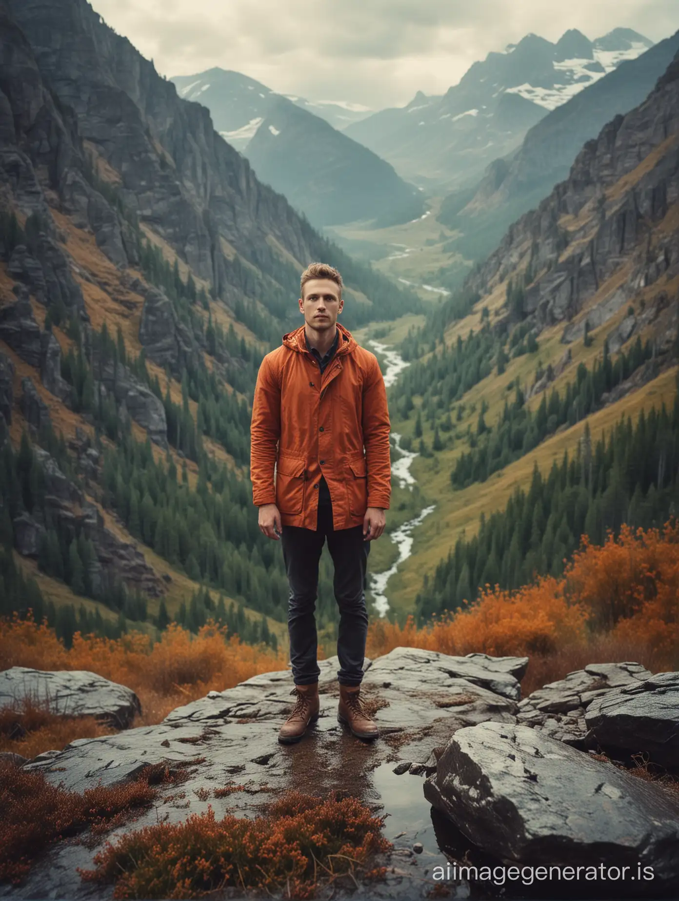 man in the mountains in the style of photographer Elizabeth Gadd