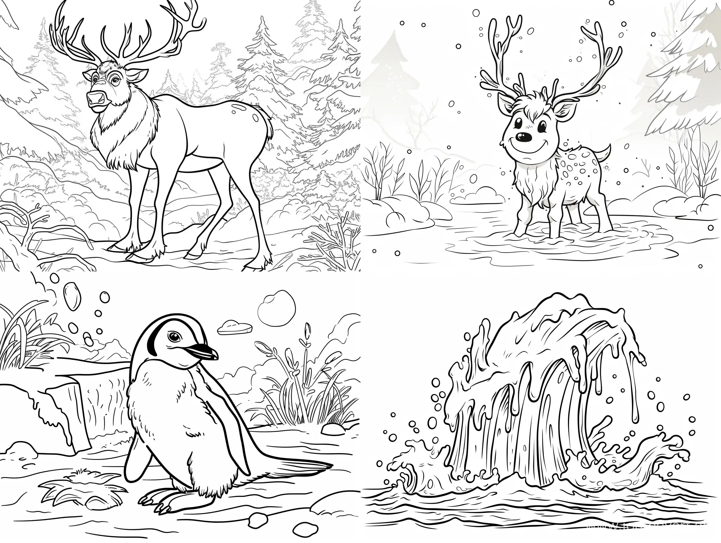 coloring page for kids, detailed, simply cartoon style, isolated, soviet cartoon, spirit of water, frozen