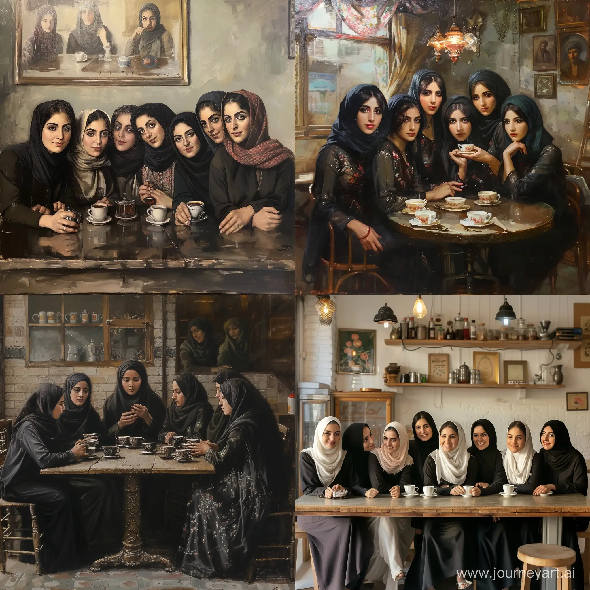 Seven-Iranian-Friends-Enjoying-Coffee-in-a-Cozy-Cafe