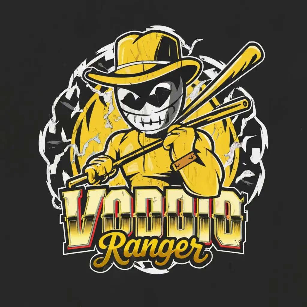 LOGO-Design-for-Voodoo-Ranger-Bold-Black-and-Yellow-with-Athletic-Voodoo-Doll-and-Baseball-Bat-Theme