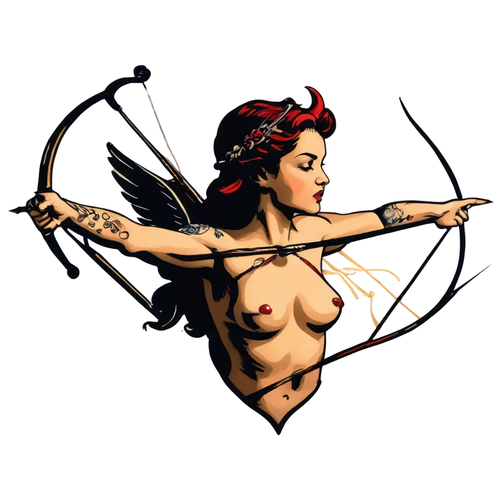 Exquisite-PNG-Art-Traditional-Tattoos-Heart-Cupid-Bow-and-Arrow-Design-for-TShirt
