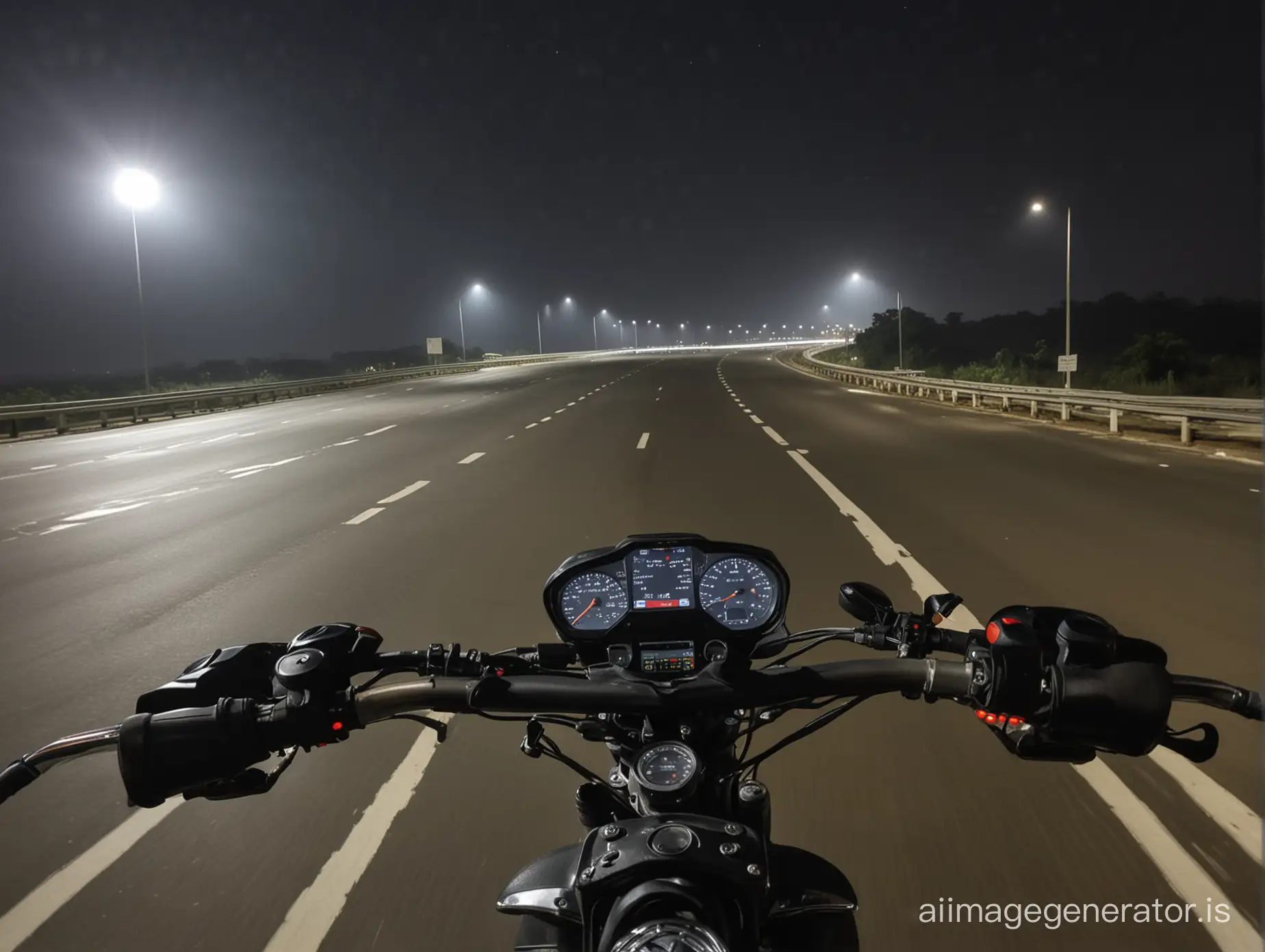 going on a bike view at night on indian highway
