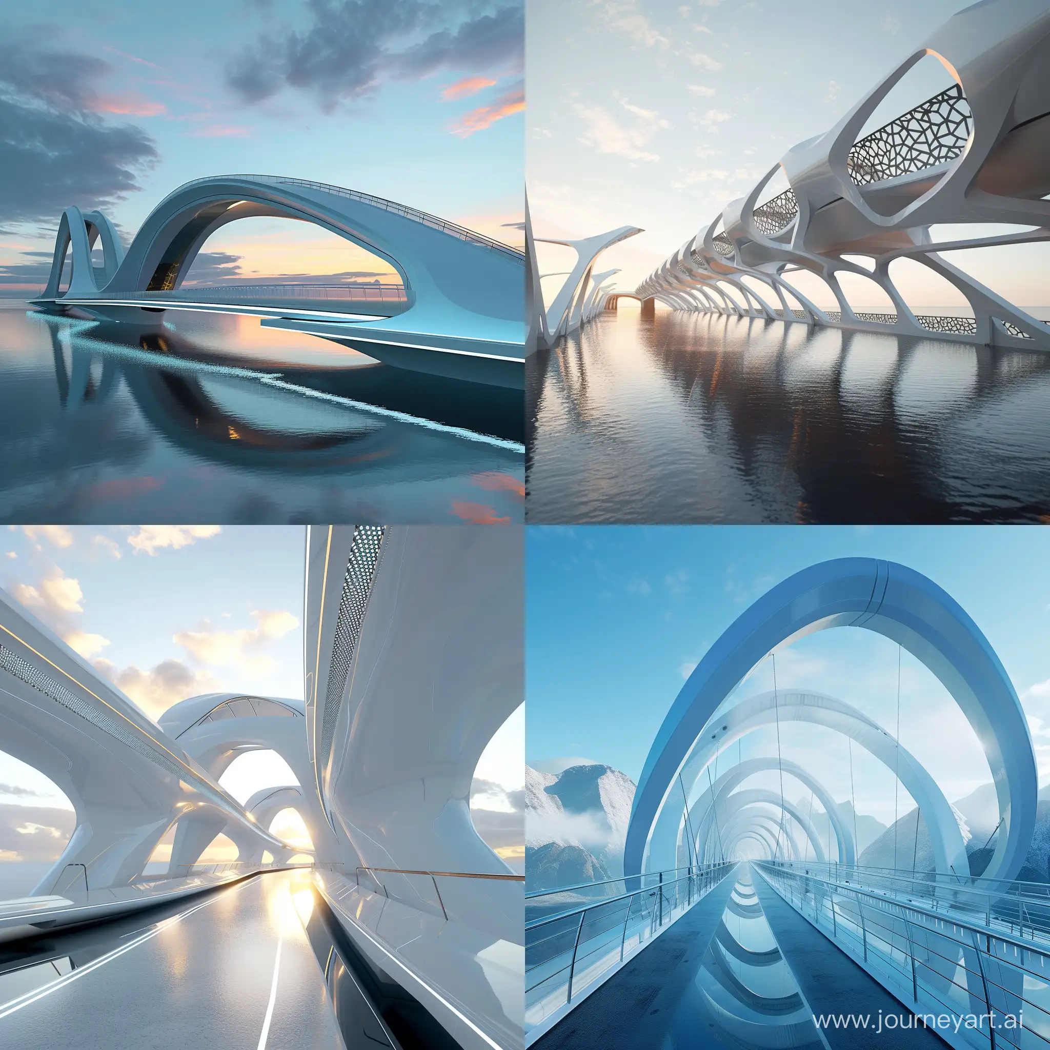 Futuristic bridge, in most modern style, octane render