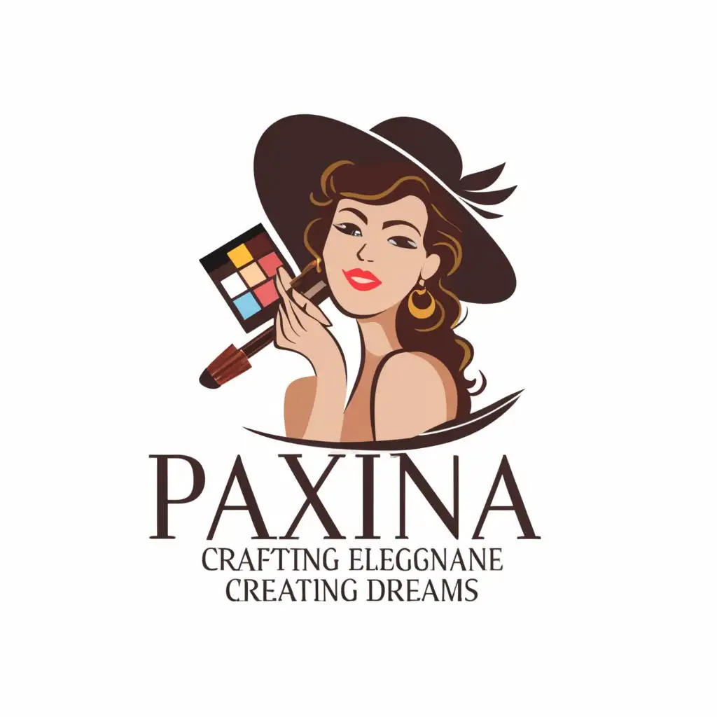 a logo design,with the text "Paxina's Makeup And Creativity", main symbol:Beautiful Lady
Write under; Crafting Elegance,Creating Dreams
,Moderate,be used in Beauty Spa industry,clear background