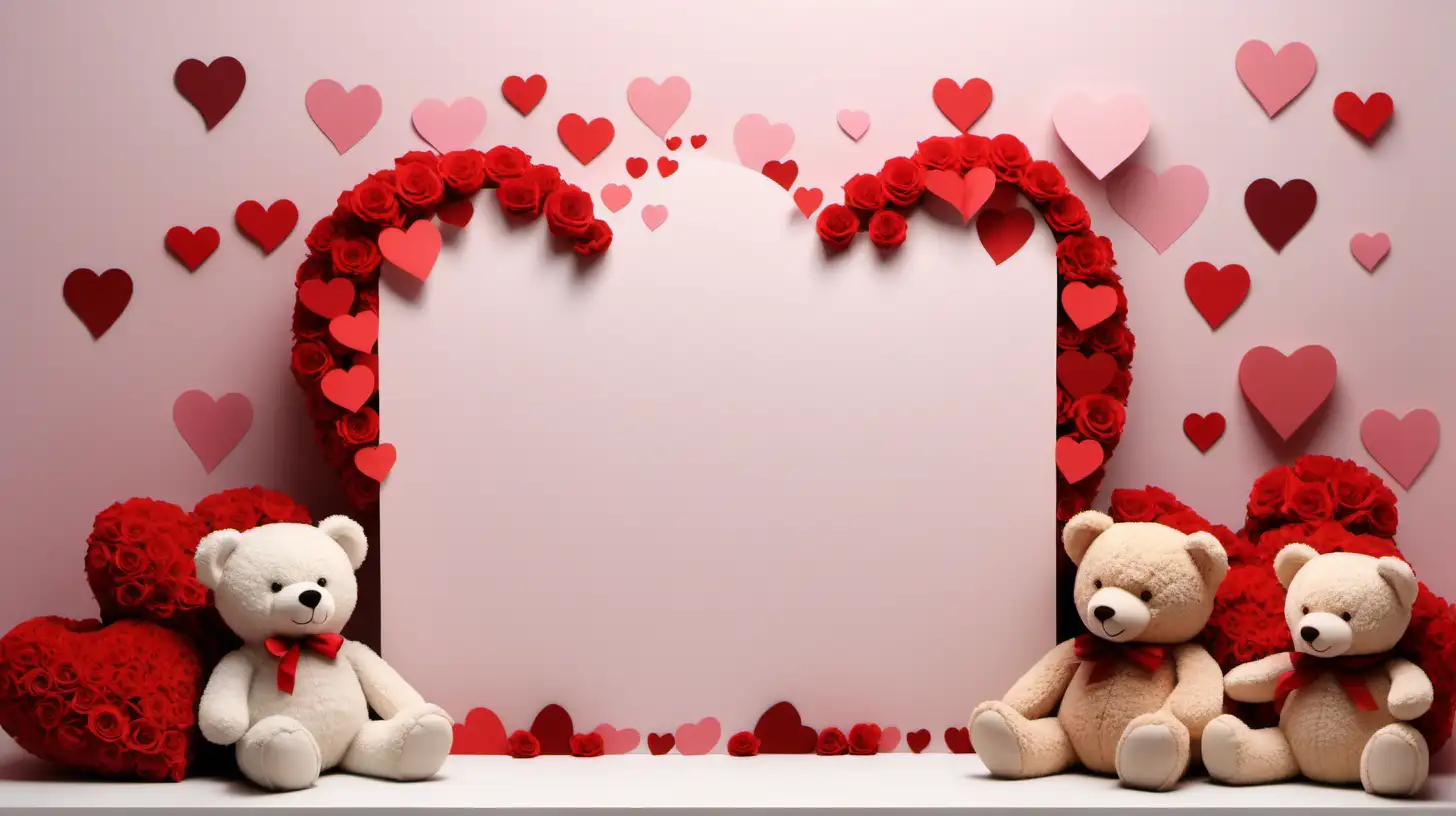 An empty space surrounded by an abundance of hearts and adorable teddy bears, creating a lovely setting for your love notes.
