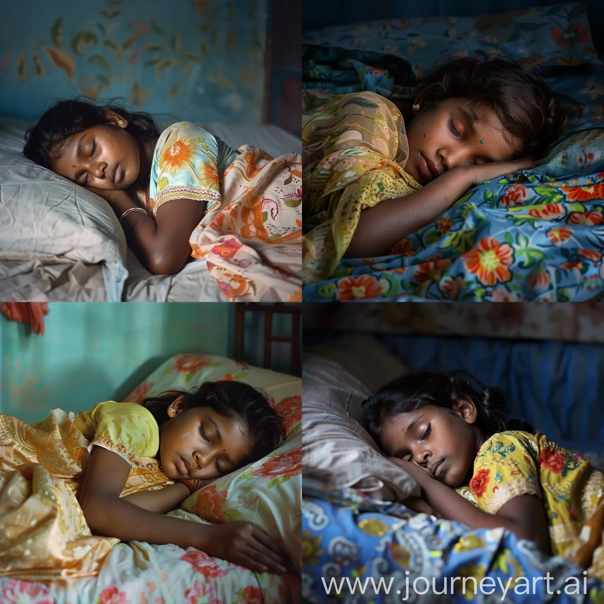 Tamil girl sleeping in bed, 