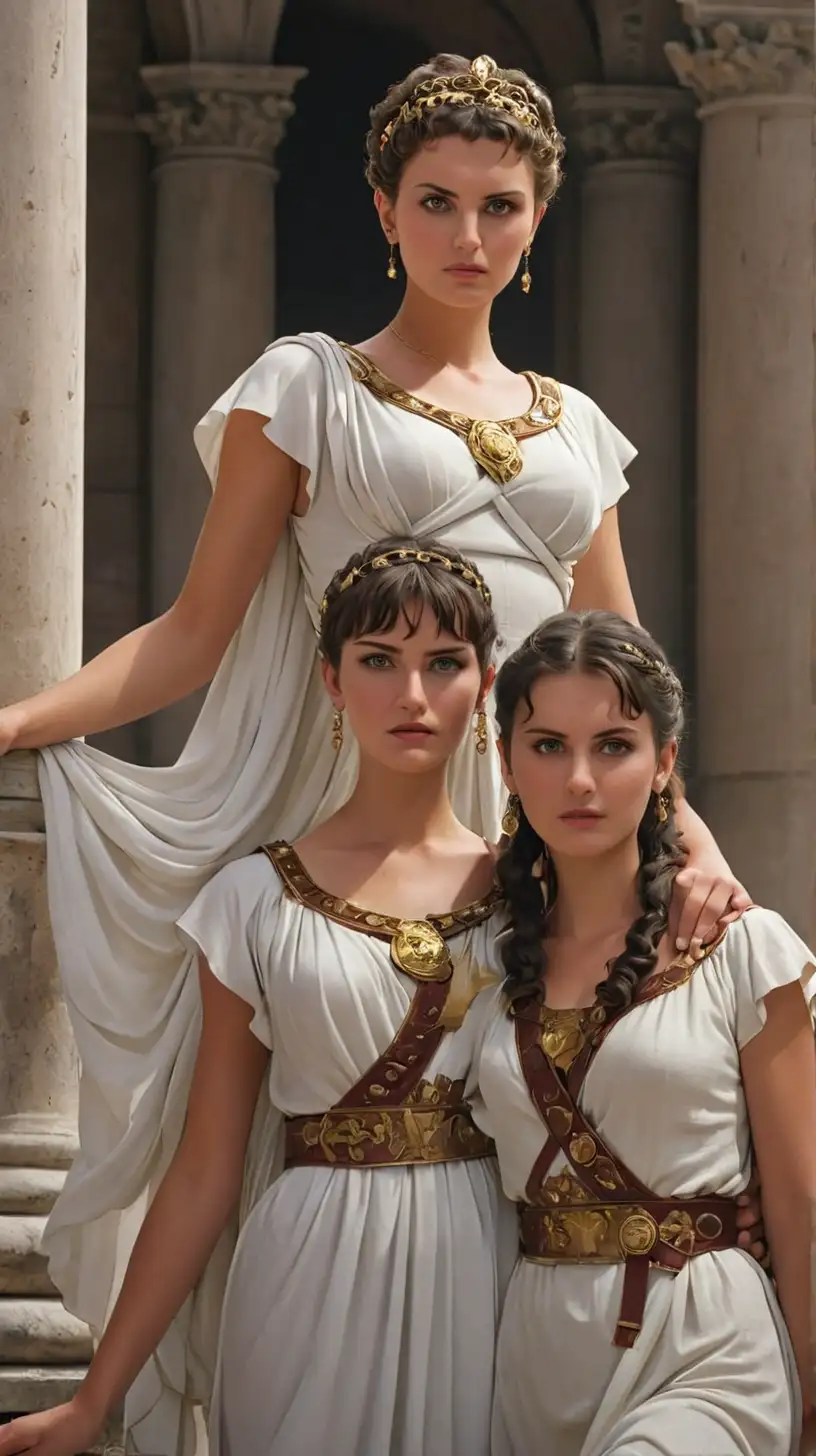 Cinematic Roman Emperor Caligula with Sisters in a Dramatic Historical Setting