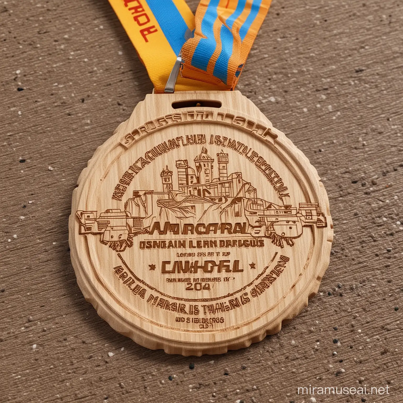 Finisher medal for all people attending 10km run organized by DHL in 2024. The design should be modern and enviromental as we aim to have wooden medal
