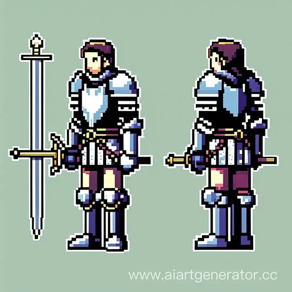 Draw knight in pixelart style as a gameplay character looking to the right