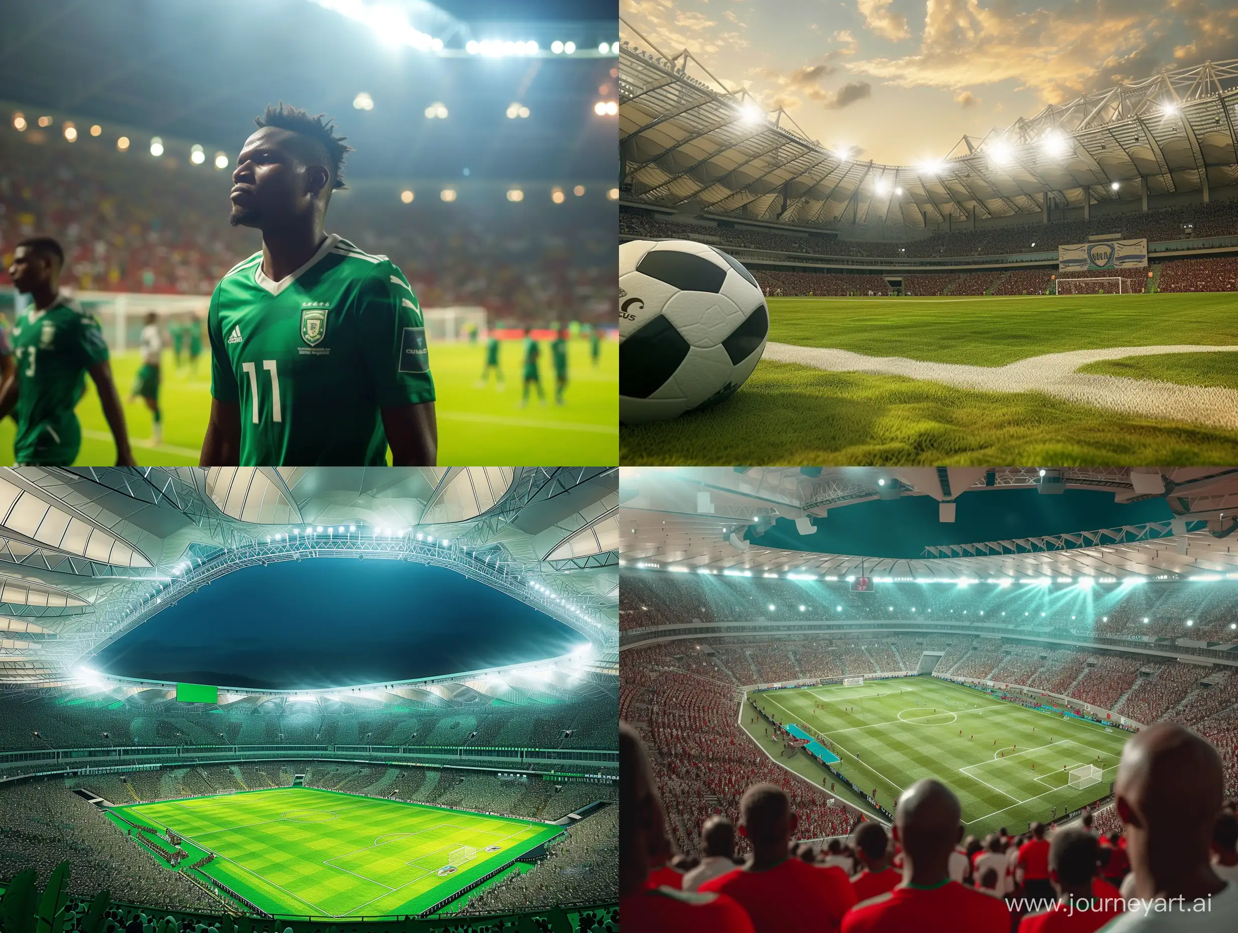 nigeria football team landscape in a full stadium, well lit, realistics - distortion