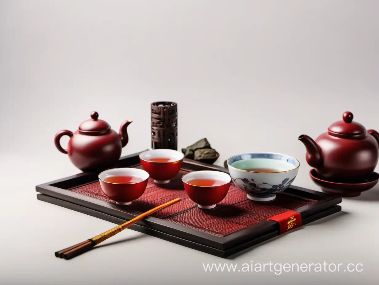 посуда для китайской чайной церемонии на светлом фоне
