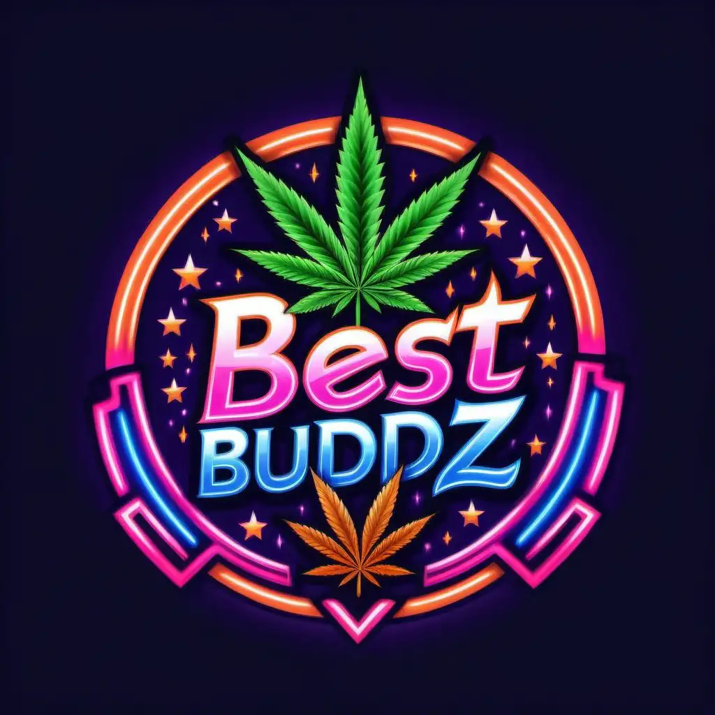 Vibrant Best Budz Cannabis Logo with Royal Blue Neon Green and Orange