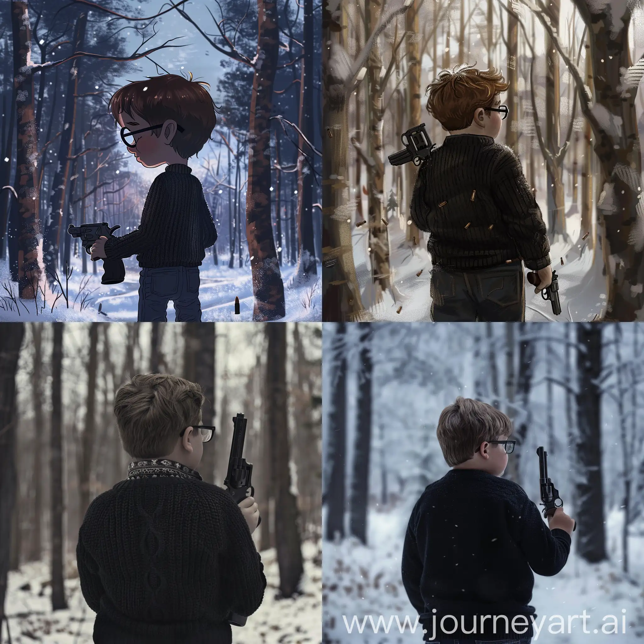 Adventurous-Winter-Scene-Chubby-Teen-in-Black-Sweater-with-Revolver