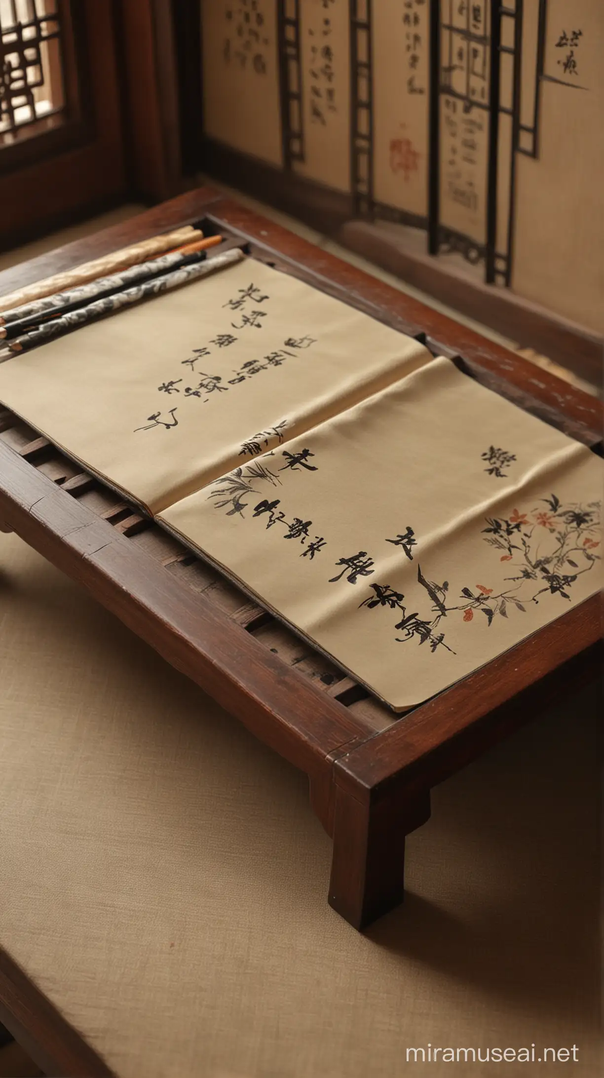 CloseUp on Traditional Chinese Inkstone with Fading Light in a Serene Study Room