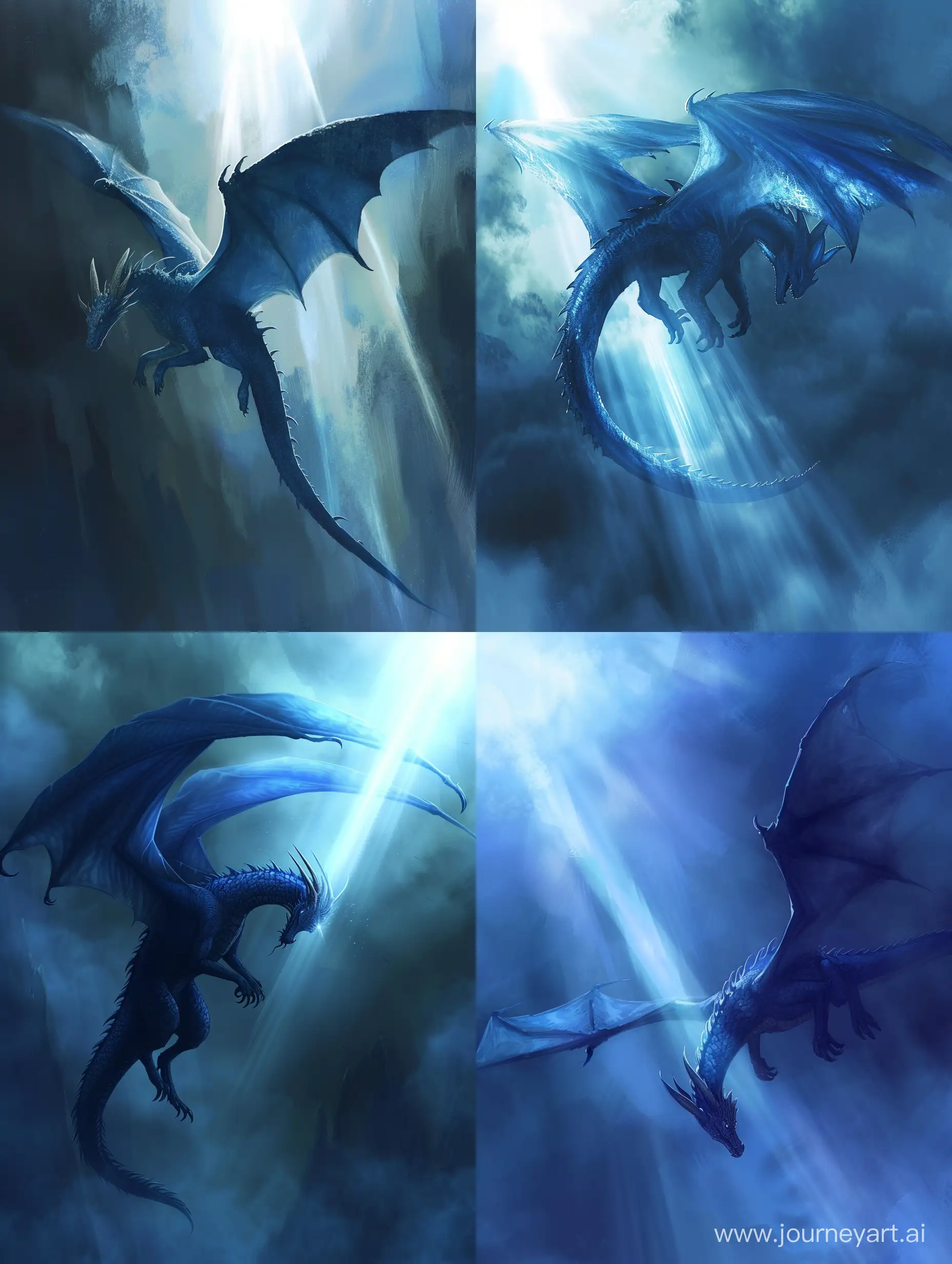 Majestic-Blue-Dragon-Soaring-in-Radiant-Sky