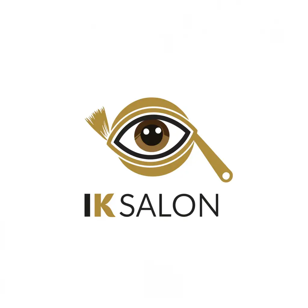 LOGO-Design-For-I-K-SALON-Elegant-Text-with-Eye-Brush-and-Makeup-Elements