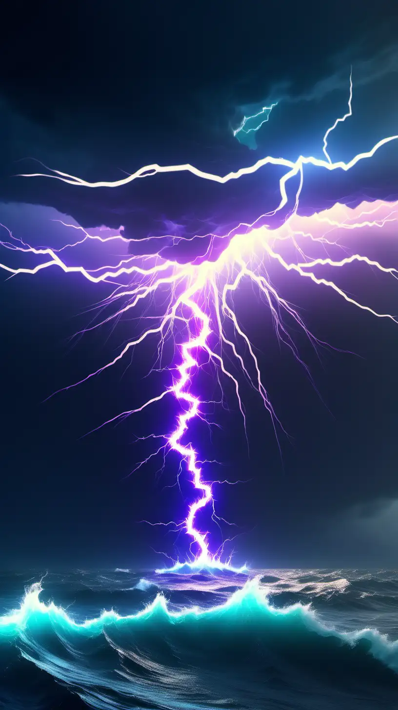 Vibrant Lightning Storm Illuminating the Ocean Cinematic Digital Art