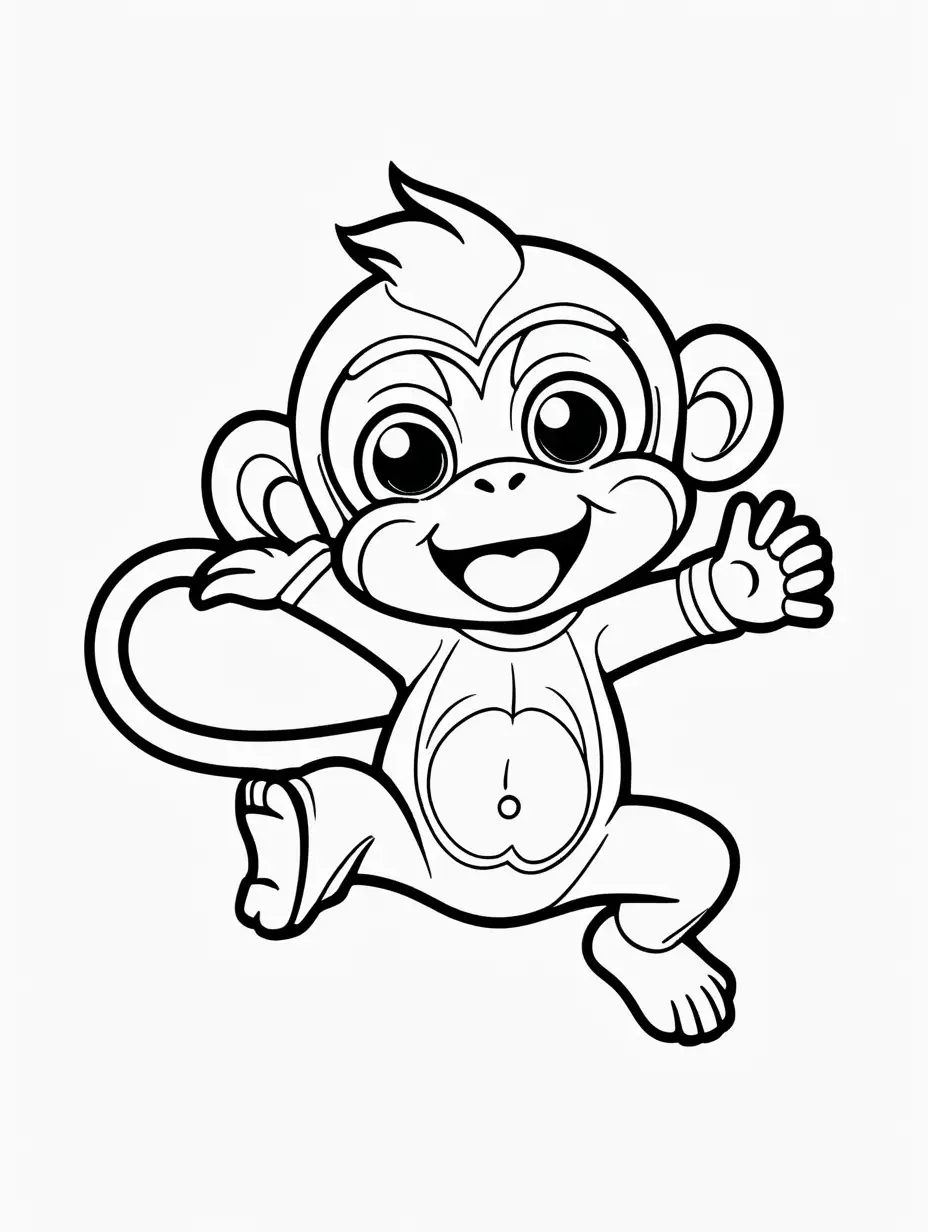 Joyful Chibi Monkey Coloring Page for Kids Playful Kawaii Monkey in Black and White