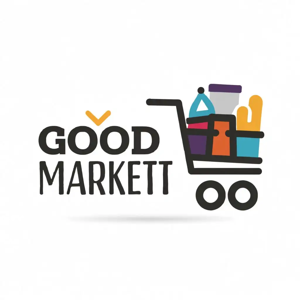 LOGO-Design-for-Good-Market-Bold-Typography-with-Shopping-Cart-and-Supply-Chain-Elements-on-a-Minimalist-Background