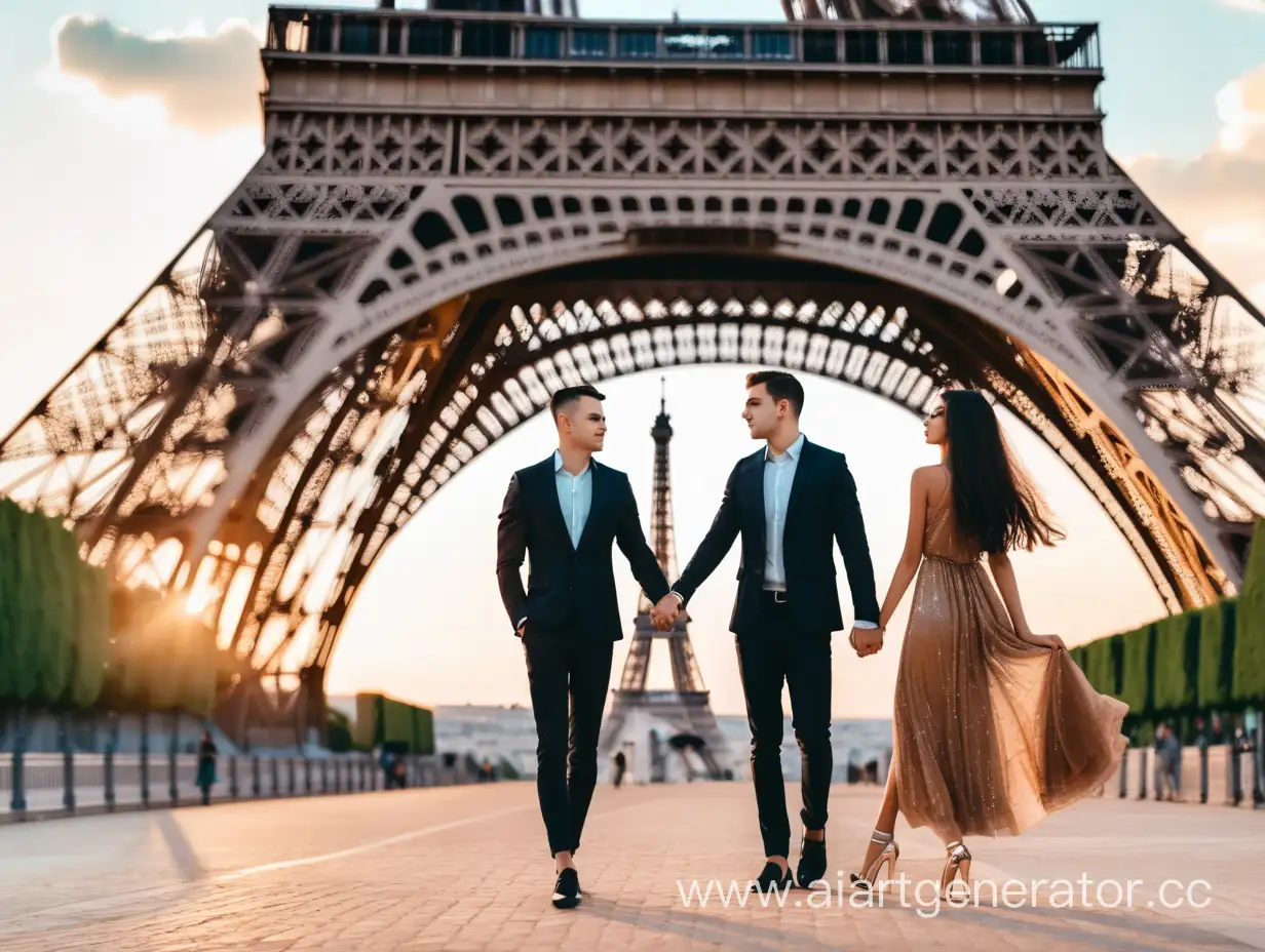 Romantic-Couple-and-Friends-Enjoying-Parisian-View-near-Eiffel-Tower
