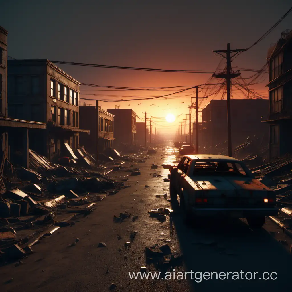 sunset, maximum realism, global illumination, chromatic aberrations, cinematic lut, the general plan, depth of field, post-apocalypse, other worlds