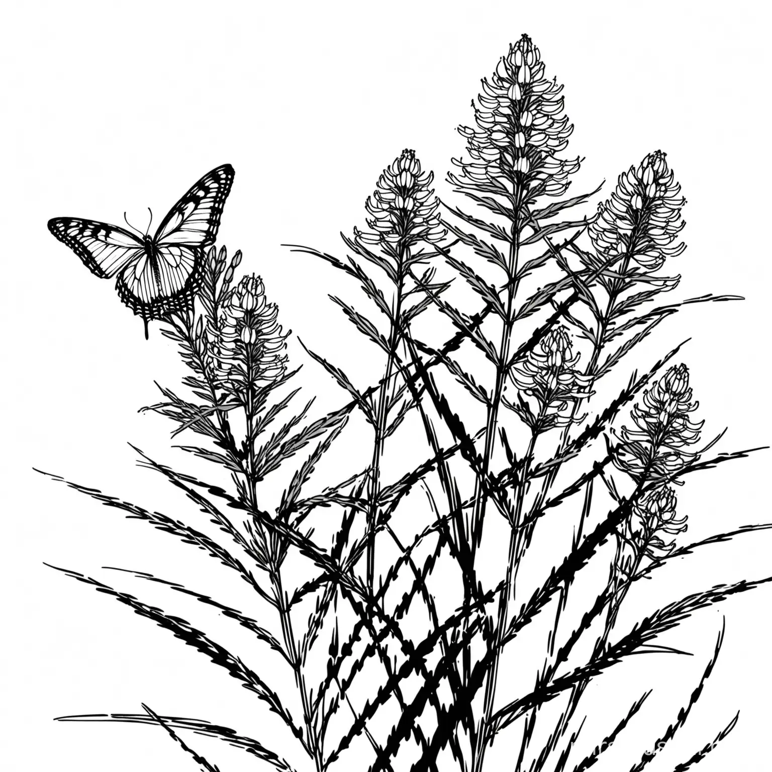 Monochrome Sketch of Butterfly Weed Plant on White Background