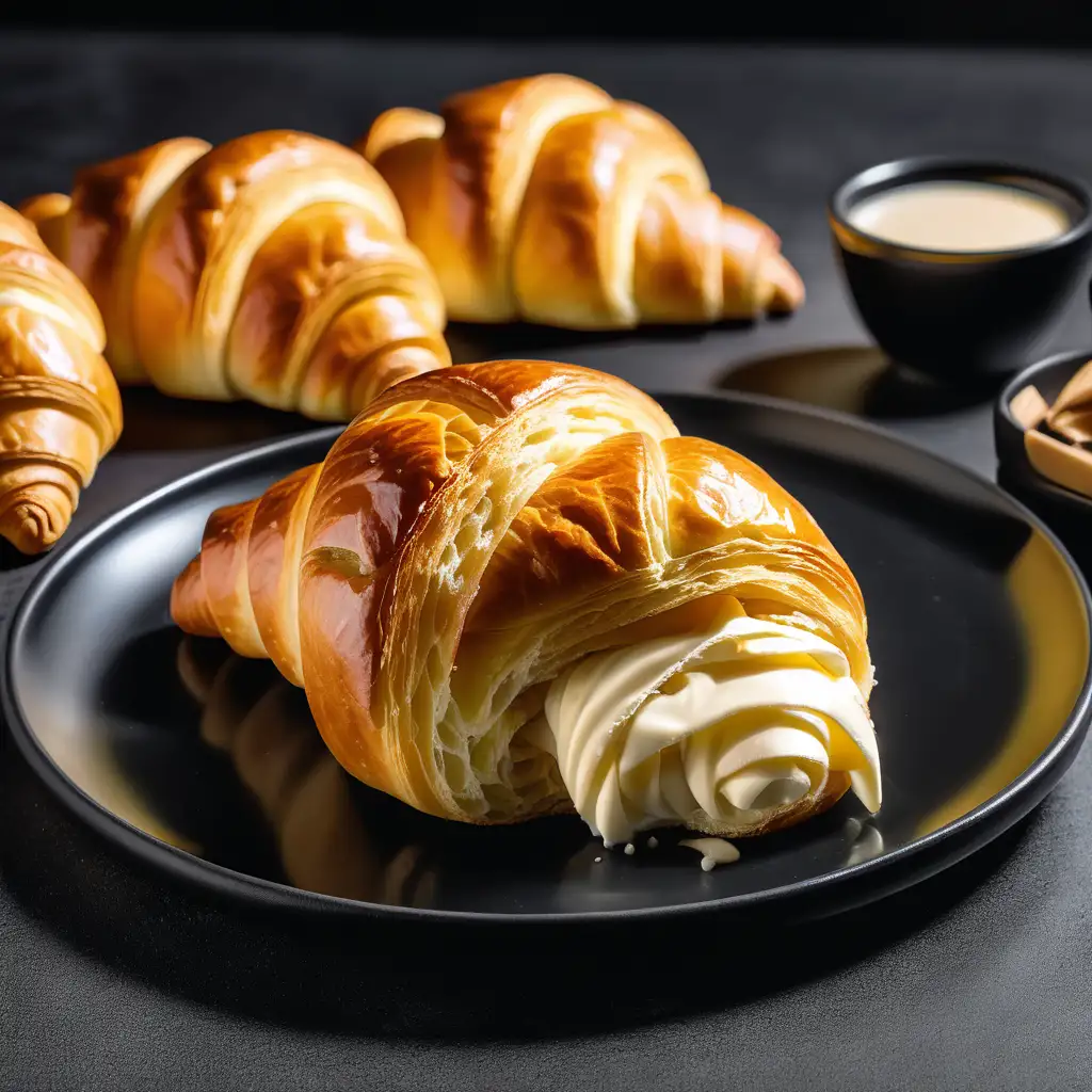 croissant roll on a black plate