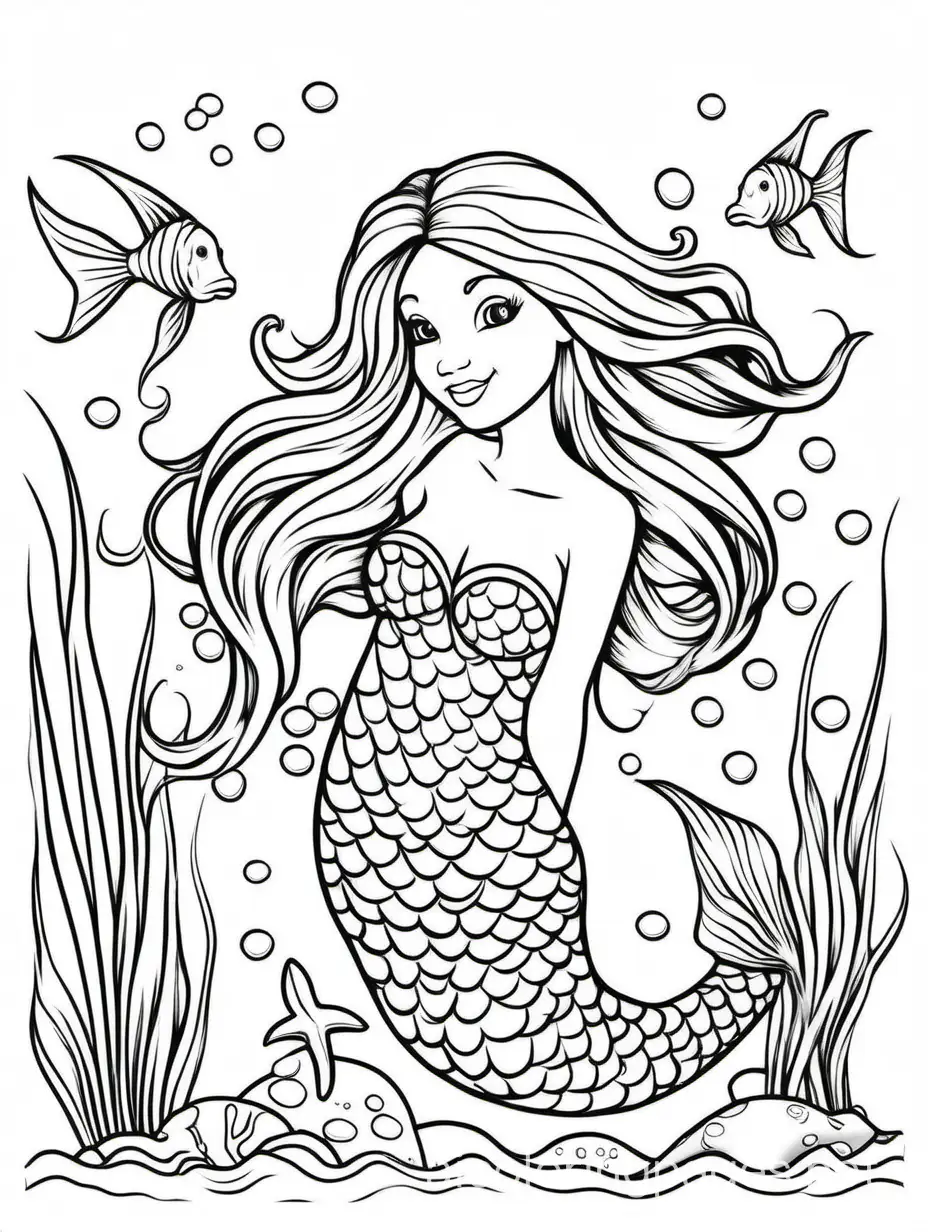 Ocean Animals Coloring Page for Kids Simple Line Art on White ...