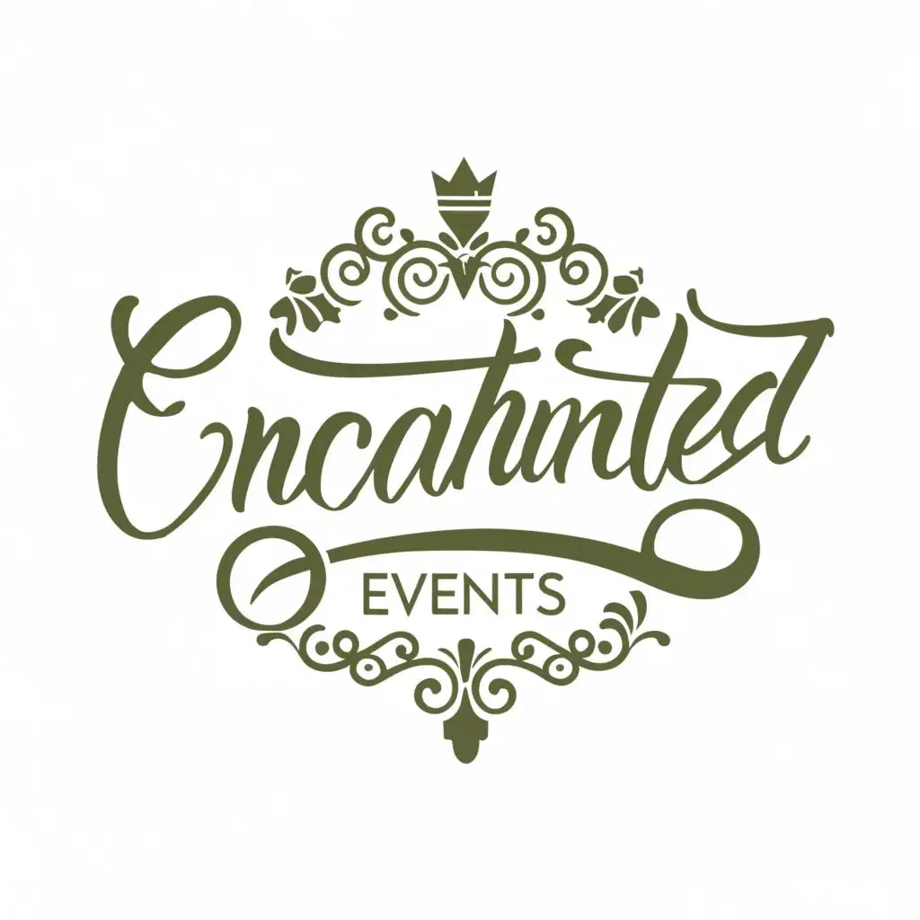 logo, EVENTS PLANNING AND CATERING, with the text "ENCHANTED EVENTS", typography