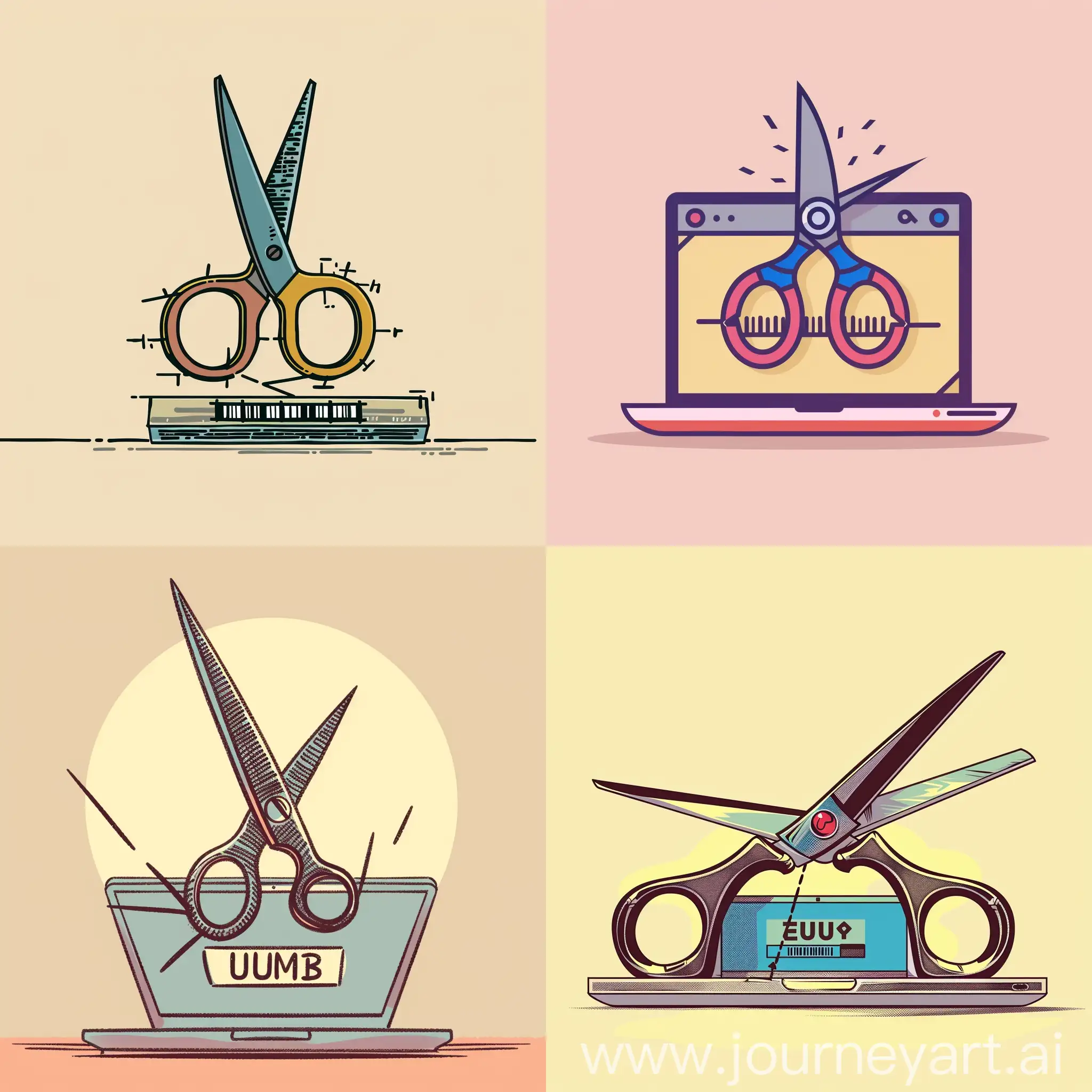 illustration a minimal graphic image about "a scissors cutting a URL address" with a simple plain color background