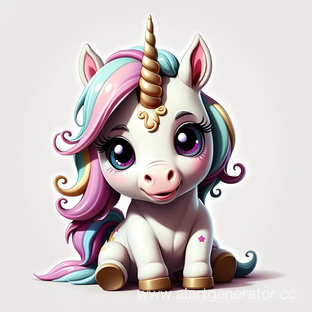 white background, cute, lovely, unicorn, cartoon