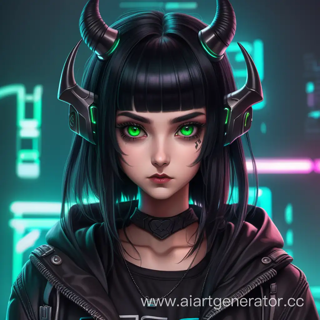 Serious-Cyberpunk-Girl-with-Devilish-Horns-and-Green-Eyes