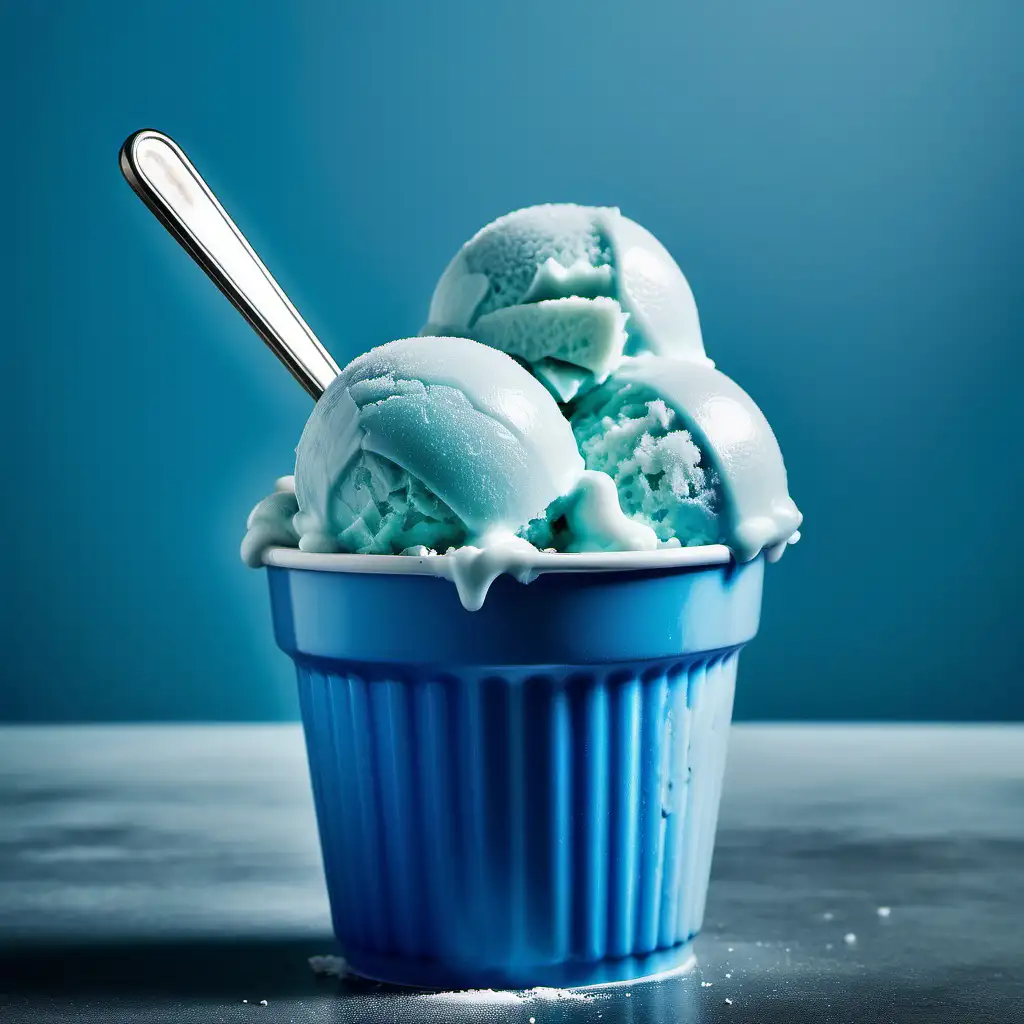 Create an image of creamy blue Italian ice scoops in a cup