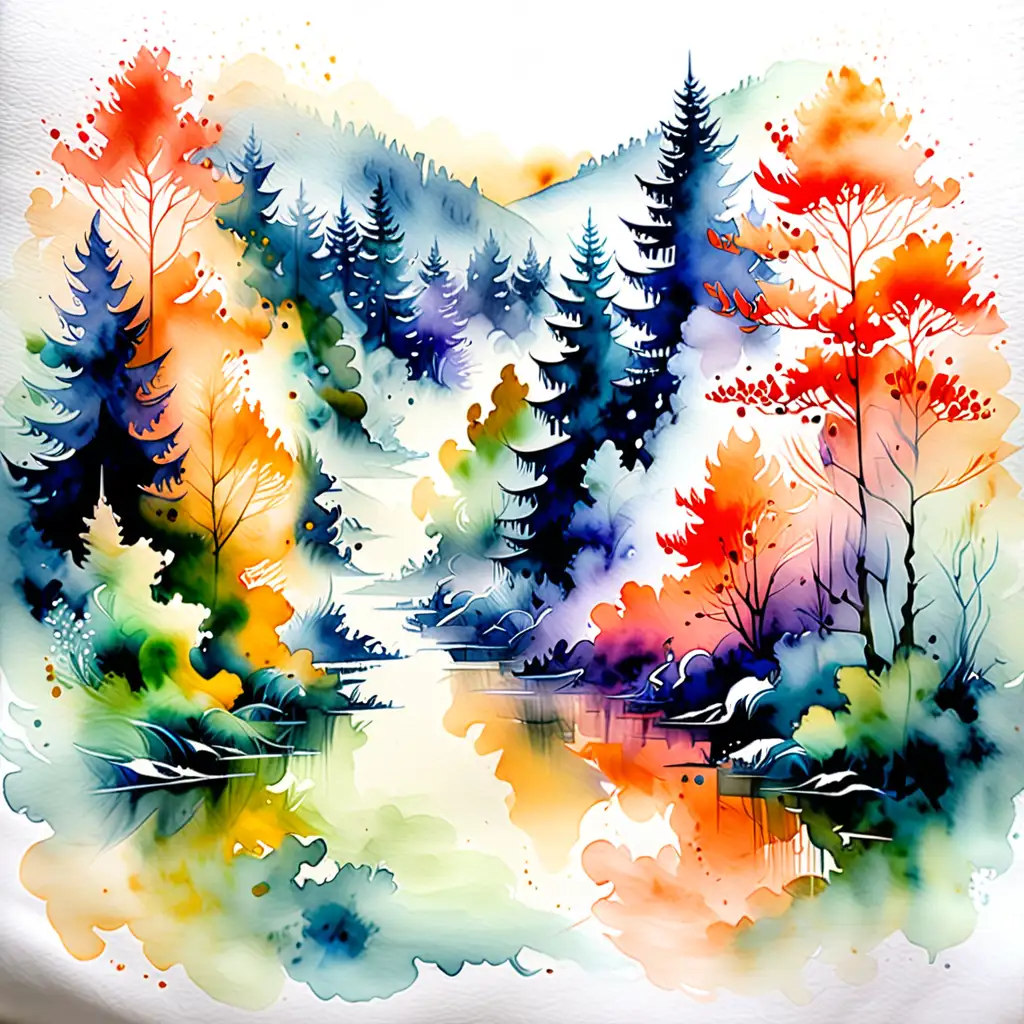 Enchanting Misty Watercolor Landscape on Cotton Paper